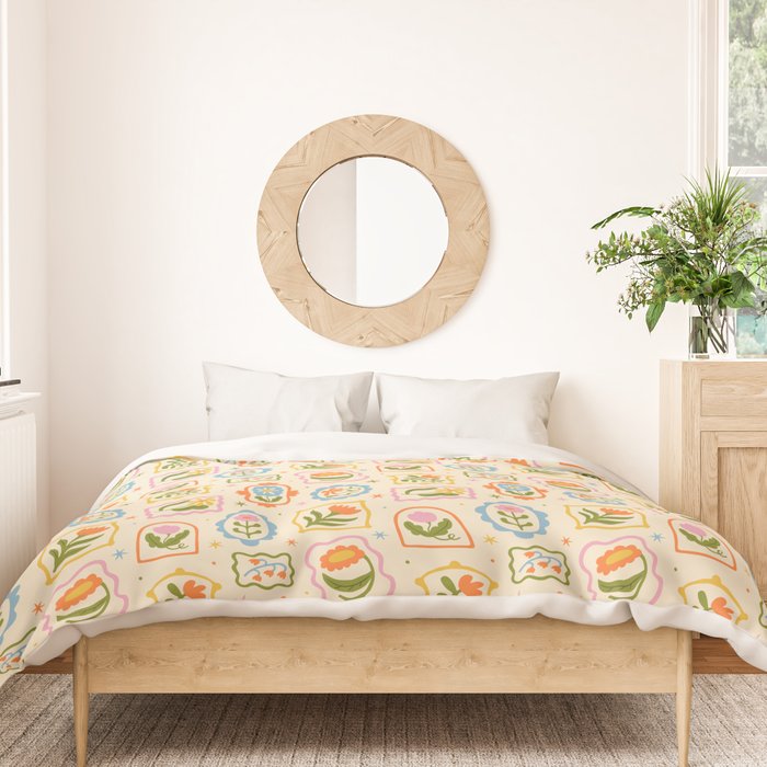 Colorful retro flower art frame art pattern Duvet Cover Gallery Image 3
