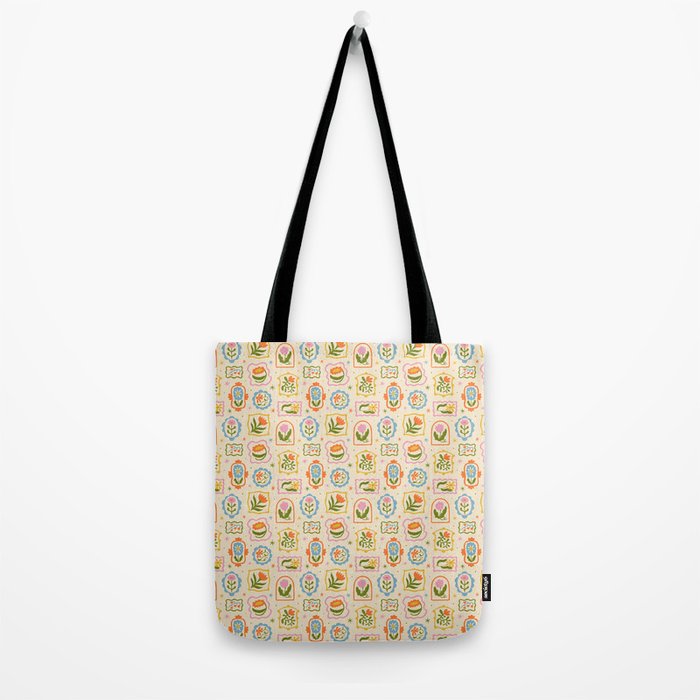Colorful retro flower art frame art pattern Tote Bag Gallery Image 2