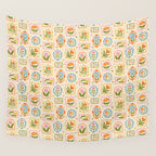 Colorful retro flower art frame art pattern Wall Tapestry Gallery Image 4