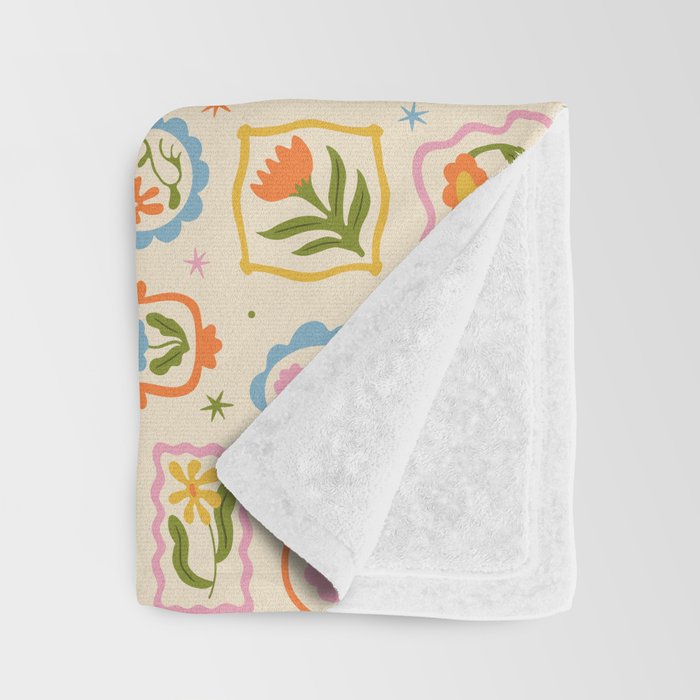 Colorful retro flower art frame art pattern Throw Blanket Gallery Image 3