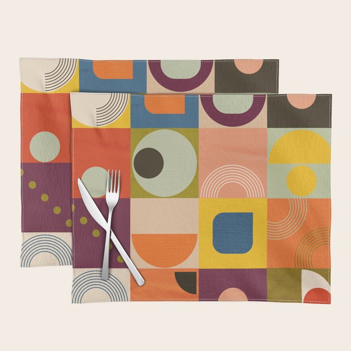 Vibrant Geometric Squares and Circles Pattern - Modern Craft Placemat Gallery Image 1