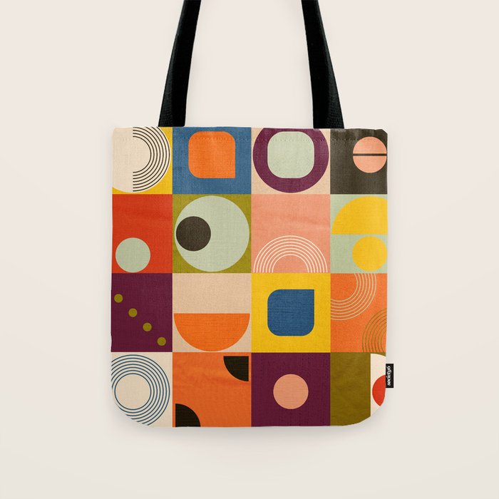 Vibrant Geometric Squares and Circles Pattern - Modern Craft Tote Bag Gallery Image 1