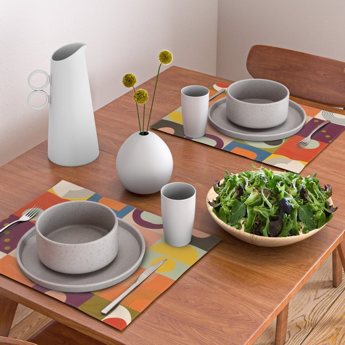 Vibrant Geometric Squares and Circles Pattern - Modern Craft Placemat Gallery Image 2