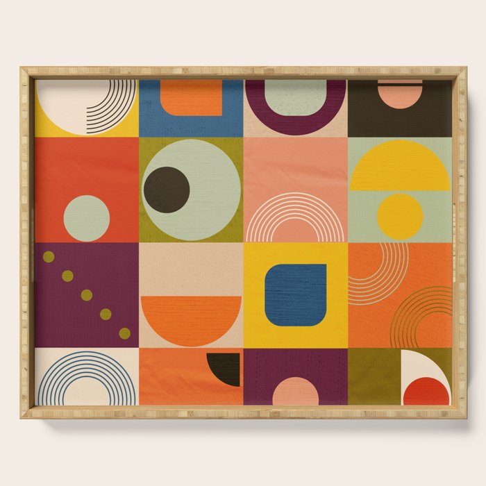Vibrant Geometric Squares and Circles Pattern - Modern Craft Serving Tray Gallery Image 1
