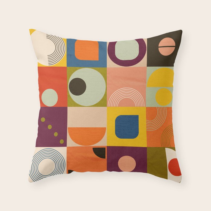 Vibrant Geometric Squares and Circles Pattern - Modern Craft Throw Pillow Gallery Image 1