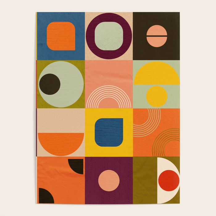 Vibrant Geometric Squares and Circles Pattern - Modern Craft Poster Gallery Image 1