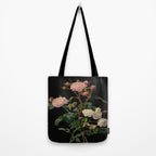 Vintage Botanical Illustration Beautiful Lush Roses Flowers Black Background Tote Bag Gallery Image 2