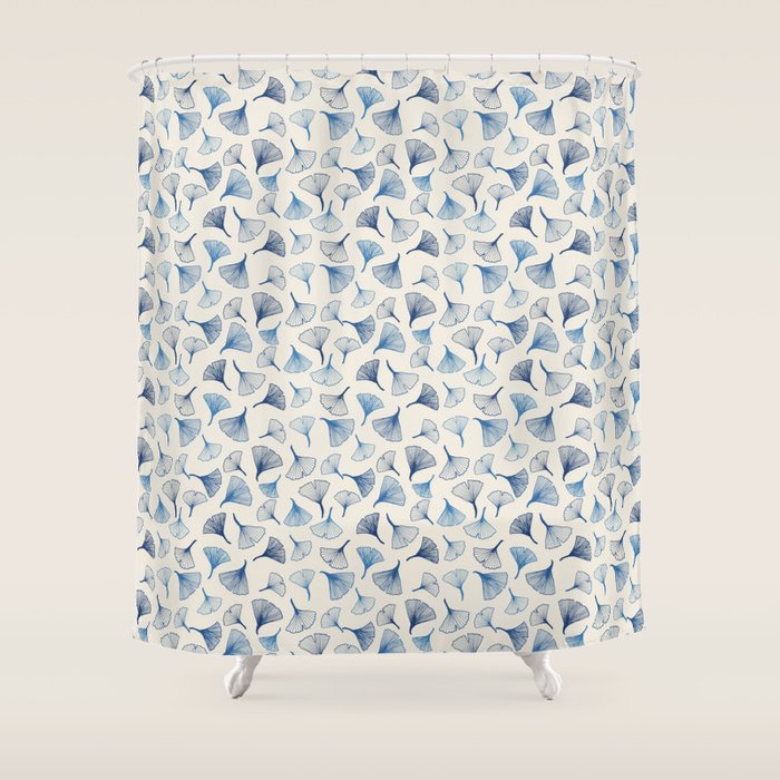 Ginko leaves blue Shower Curtain Gallery Image 1