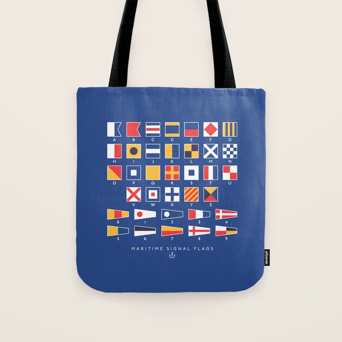Maritime Nautical Signal Flags Chart - Navy Tote Bag Gallery Image 1