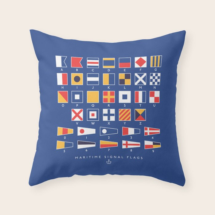 Maritime Nautical Signal Flags Chart - Navy Throw Pillow Gallery Image 6