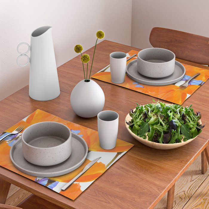 Poppies And Butterflies White Background #decor #society6 #buyart Placemat Gallery Image 2