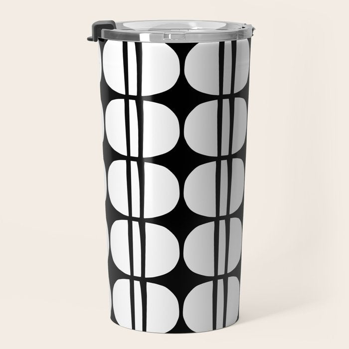 Mid Century Modern Scandinavian Geometric 132 Black and White Travel Mug Gallery Image 3
