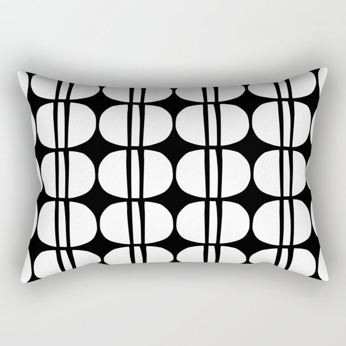 Mid Century Modern Scandinavian Geometric 132 Black and White Rectangular Pillow Gallery Image 2