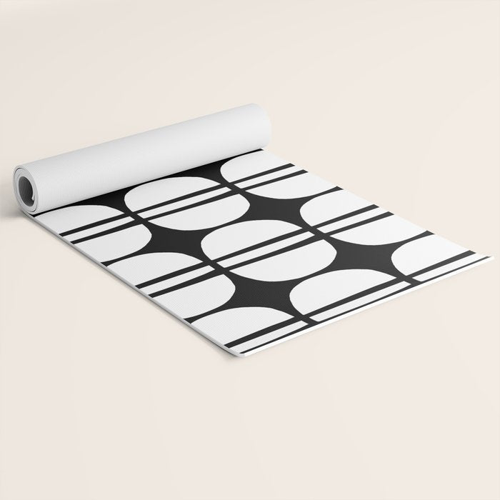 Mid Century Modern Scandinavian Geometric 132 Black and White Yoga Mat Gallery Image 2