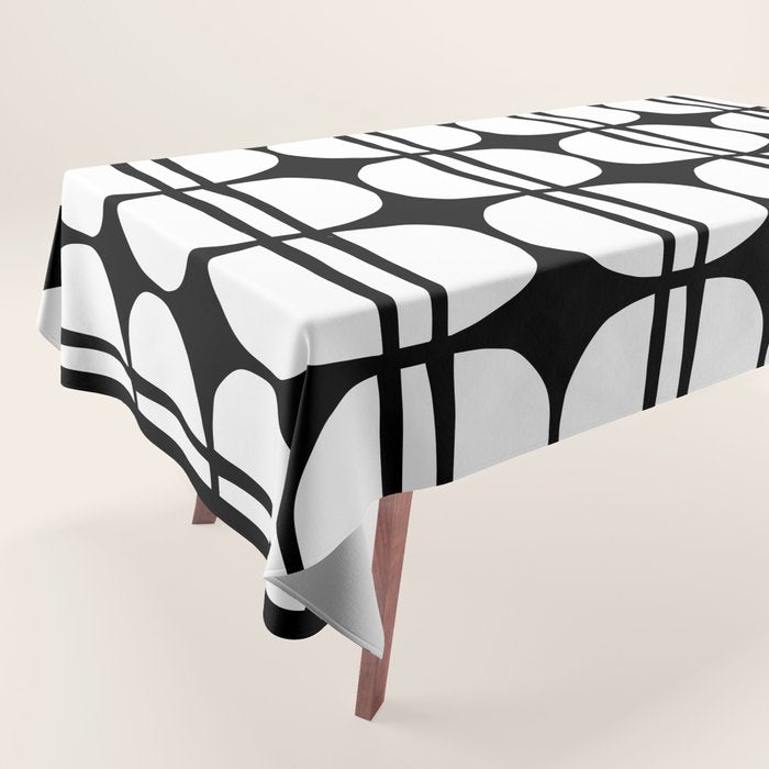 Mid Century Modern Scandinavian Geometric 132 Black and White Tablecloth Gallery Image 1