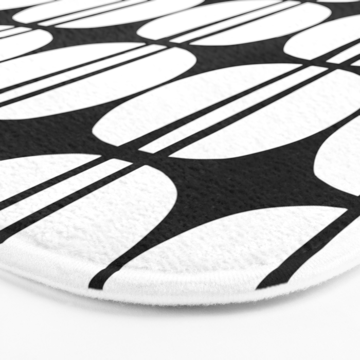 Mid Century Modern Scandinavian Geometric 132 Black and White Bath Mat Gallery Image 3