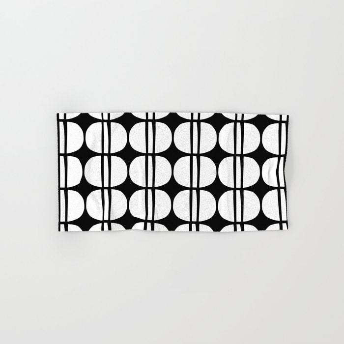 Mid Century Modern Scandinavian Geometric 132 Black and White Bath Towel Gallery Image 1