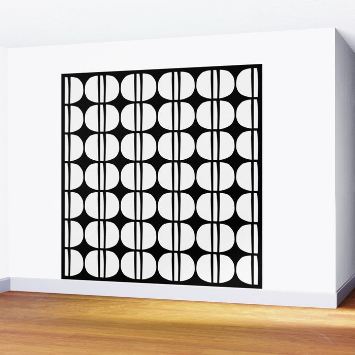 Mid Century Modern Scandinavian Geometric 132 Black and White Wall Mural Gallery Image 2