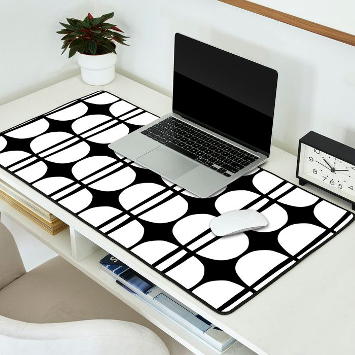 Mid Century Modern Scandinavian Geometric 132 Black and White Desk Mat Gallery Image 2