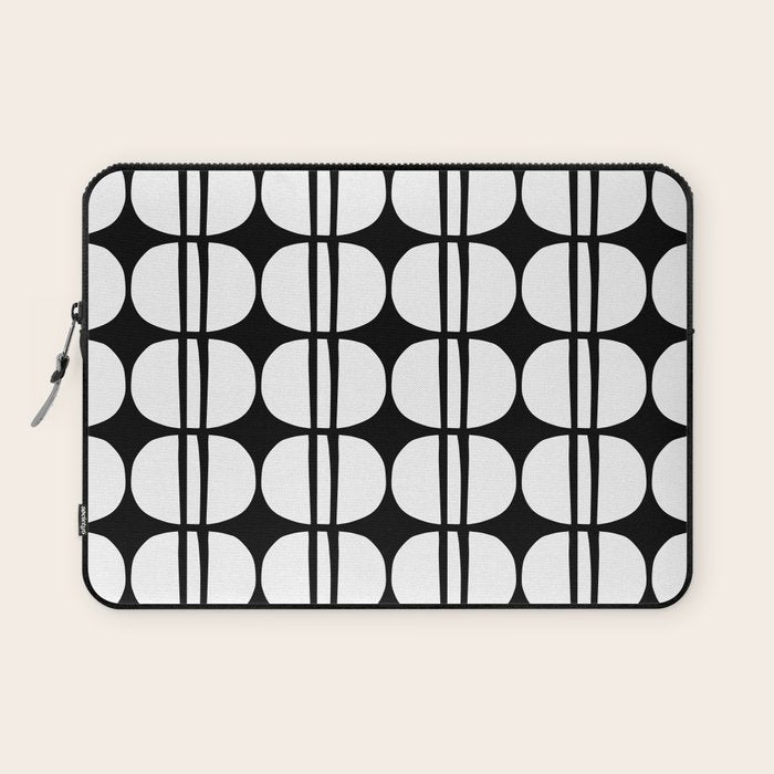 Mid Century Modern Scandinavian Geometric 132 Black and White Laptop Sleeve Gallery Image 1