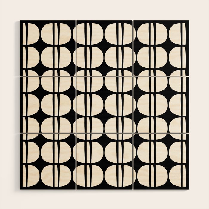 Mid Century Modern Scandinavian Geometric 132 Black and White Wood Wall Art Gallery Image 1