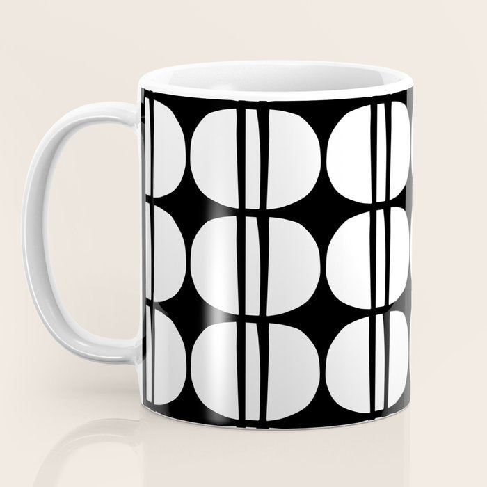 Mid Century Modern Scandinavian Geometric 132 Black and White Coffee Mug Gallery Image 3