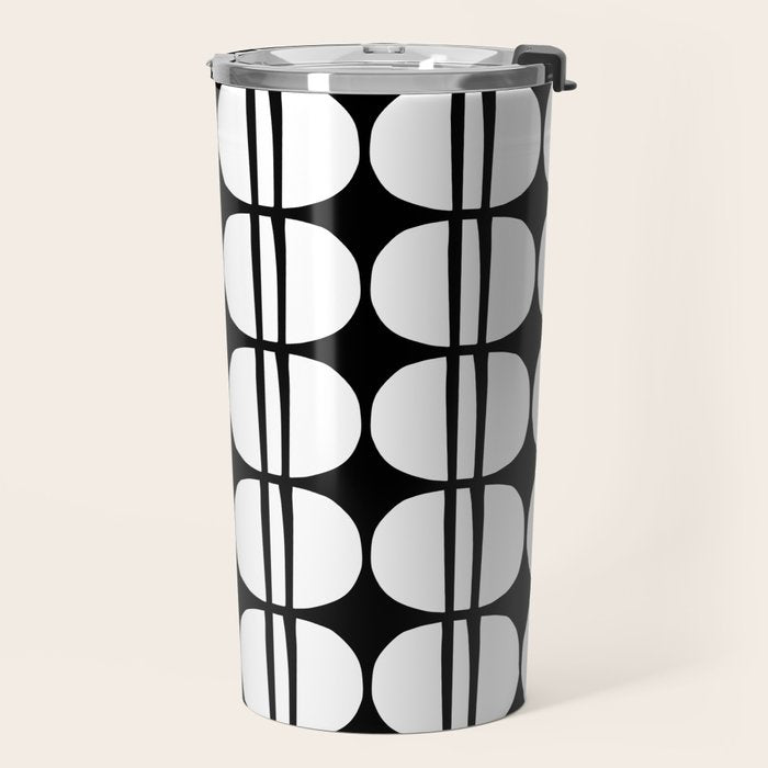 Mid Century Modern Scandinavian Geometric 132 Black and White Travel Mug Gallery Image 2