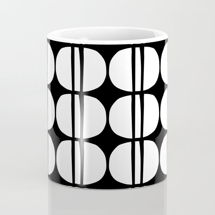 Mid Century Modern Scandinavian Geometric 132 Black and White Coffee Mug Gallery Image 4