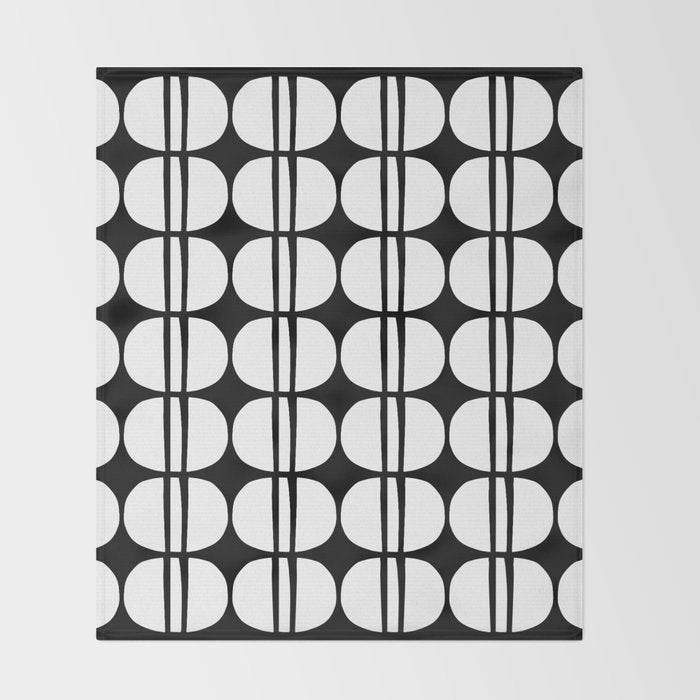 Mid Century Modern Scandinavian Geometric 132 Black and White Throw Blanket Gallery Image 2