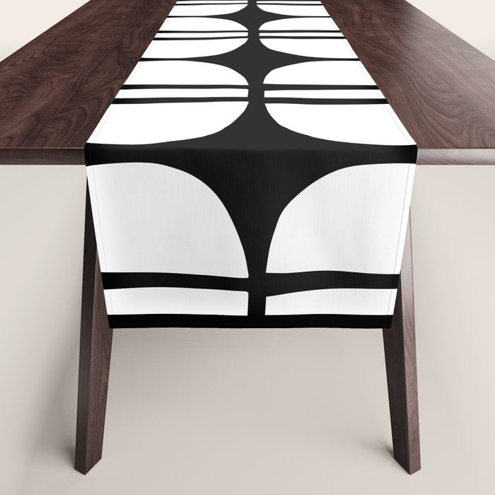 Mid Century Modern Scandinavian Geometric 132 Black and White Table Runner Gallery Image 1
