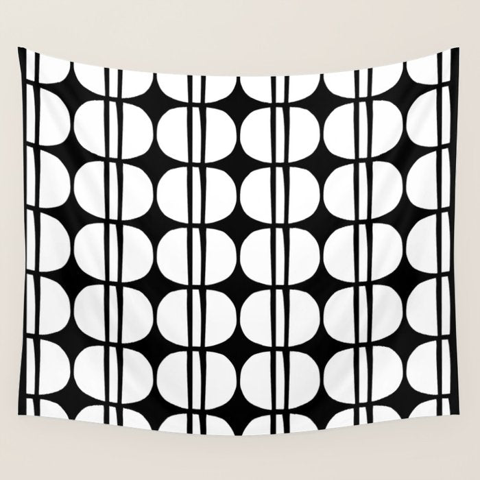 Mid Century Modern Scandinavian Geometric 132 Black and White Wall Tapestry Gallery Image 4