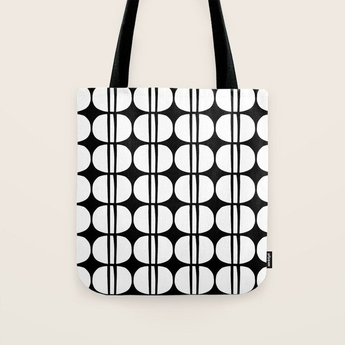 Mid Century Modern Scandinavian Geometric 132 Black and White Tote Bag Gallery Image 1