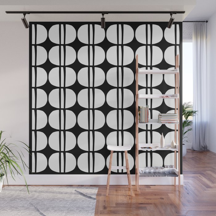 Mid Century Modern Scandinavian Geometric 132 Black and White Wall Mural Gallery Image 1