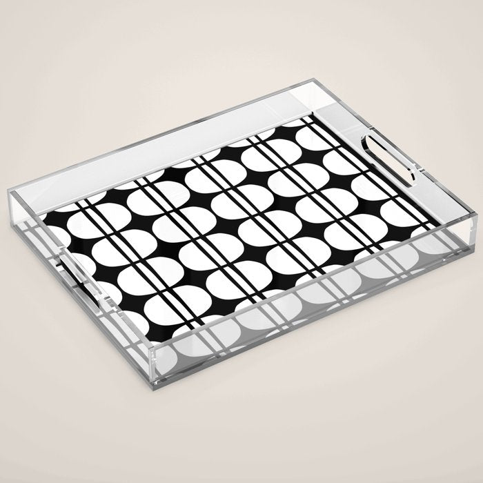 Mid Century Modern Scandinavian Geometric 132 Black and White Acrylic Tray Gallery Image 1