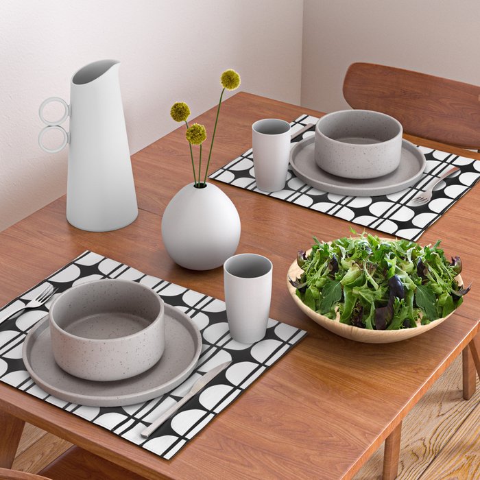 Mid Century Modern Scandinavian Geometric 132 Black and White Placemat Gallery Image 2