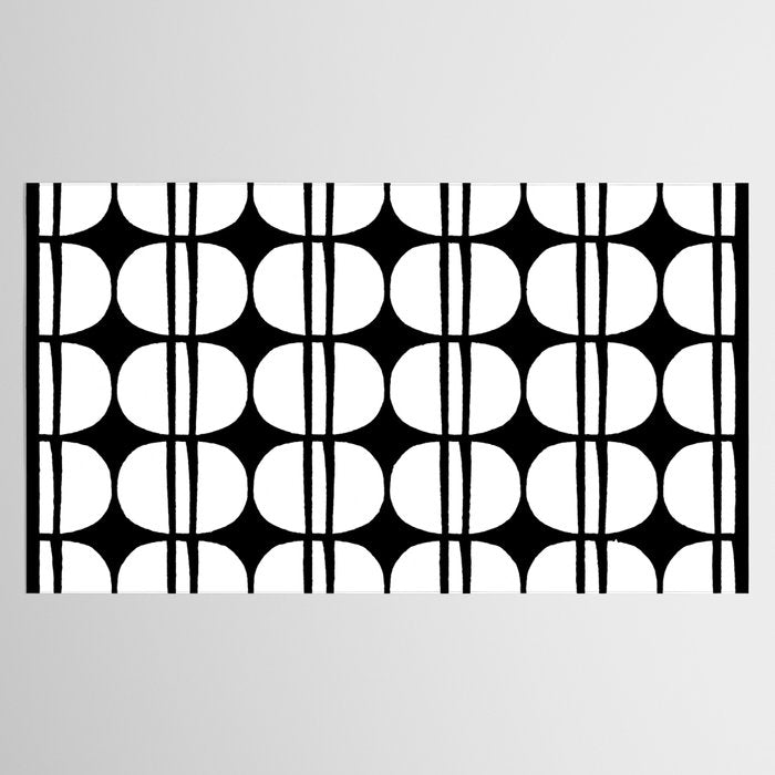 Mid Century Modern Scandinavian Geometric 132 Black and White Tablecloth Gallery Image 2