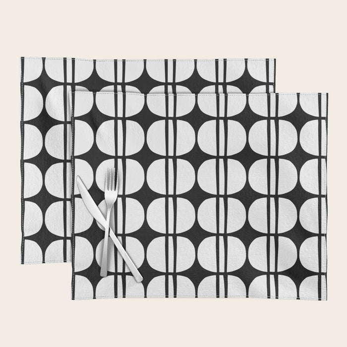 Mid Century Modern Scandinavian Geometric 132 Black and White Placemat Gallery Image 1