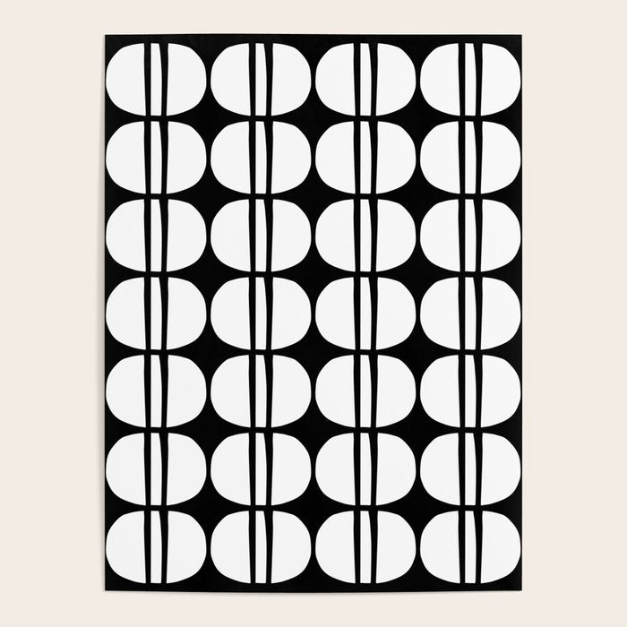 Mid Century Modern Scandinavian Geometric 132 Black and White Poster Gallery Image 1