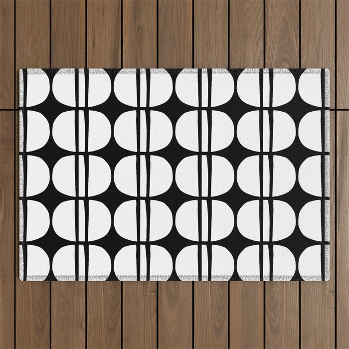 Mid Century Modern Scandinavian Geometric 132 Black and White Outdoor Rug Gallery Image 1