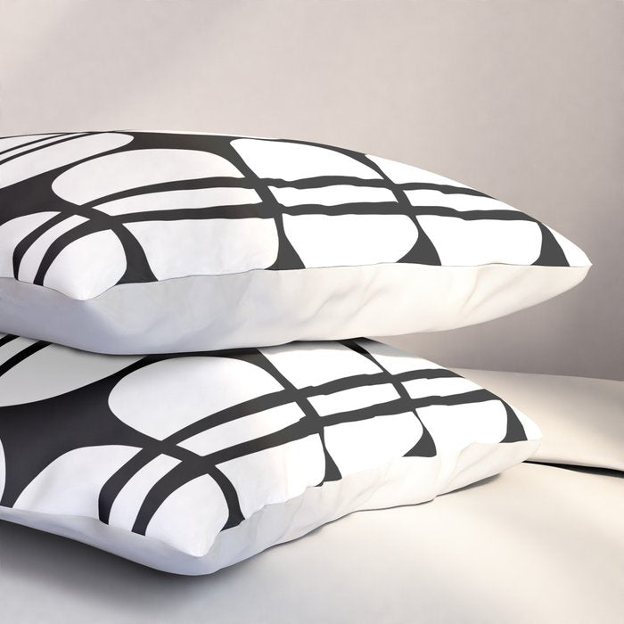 Mid Century Modern Scandinavian Geometric 132 Black and White Pillow Sham Gallery Image 3