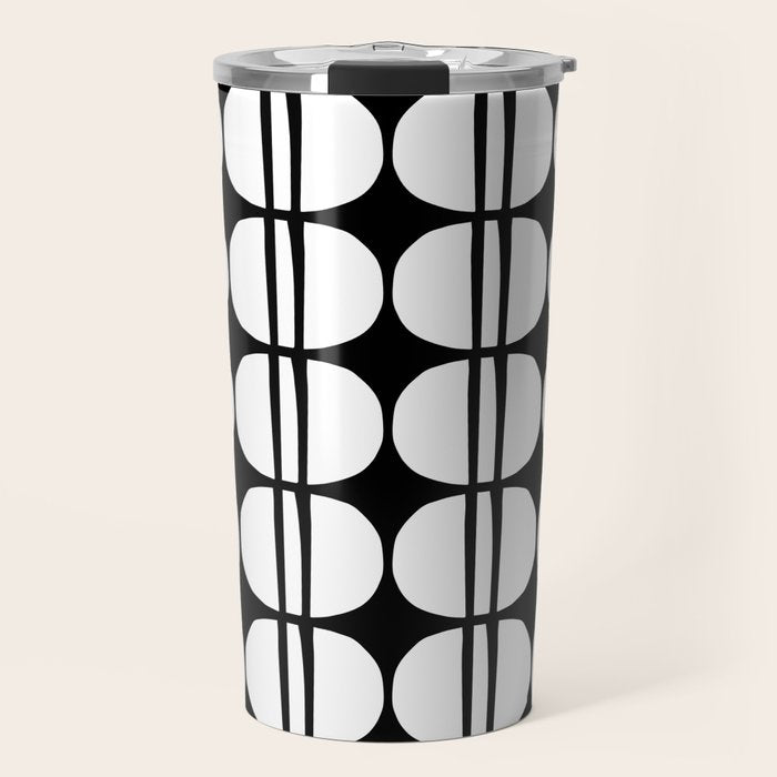 Mid Century Modern Scandinavian Geometric 132 Black and White Travel Mug Gallery Image 1