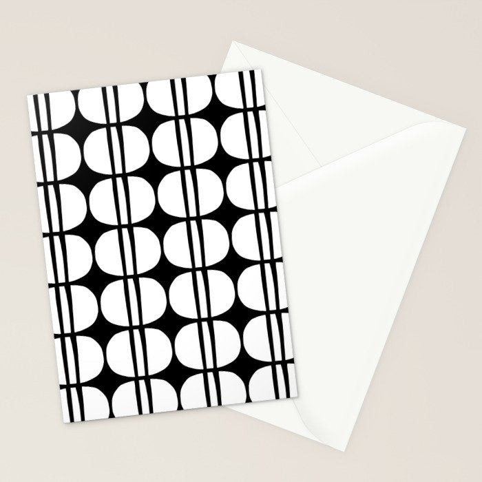 Mid Century Modern Scandinavian Geometric 132 Black and White Stationery Card Gallery Image 2