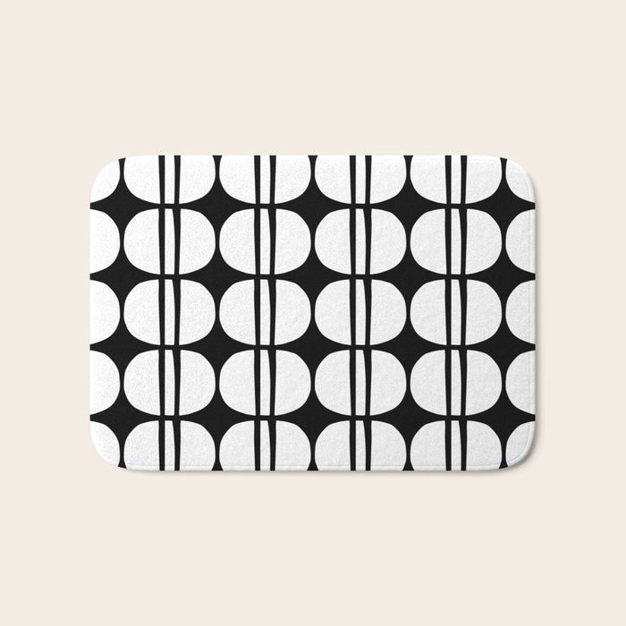 Mid Century Modern Scandinavian Geometric 132 Black and White Bath Mat Gallery Image 1