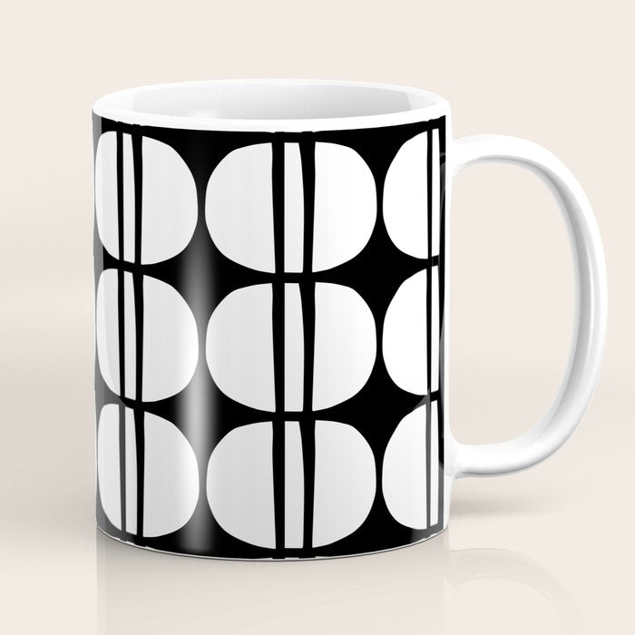 Mid Century Modern Scandinavian Geometric 132 Black and White Coffee Mug Gallery Image 1