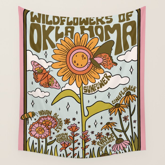 Oklahoma Wildflowers Wall Tapestry Gallery Image 1