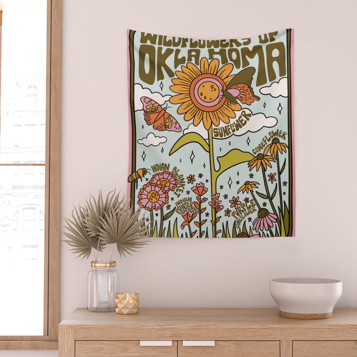 Oklahoma Wildflowers Wall Tapestry Gallery Image 2