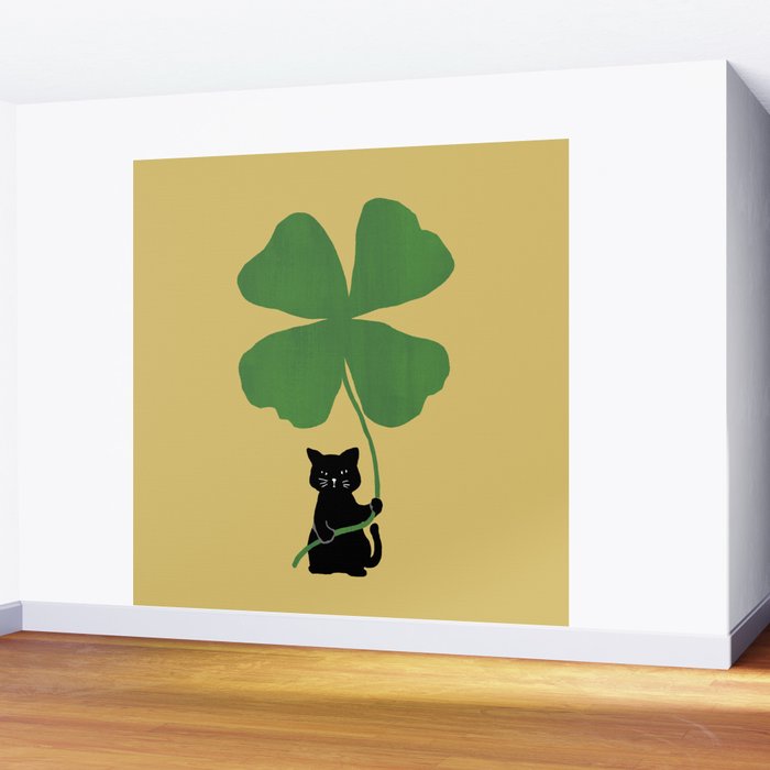 Cat with clover Wall Mural Gallery Image 2