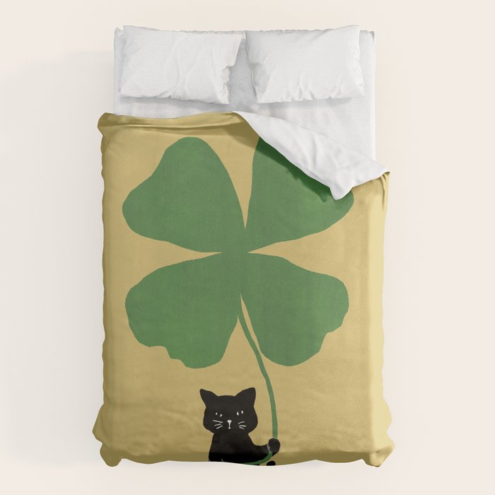 Cat with clover Duvet Cover Gallery Image 1