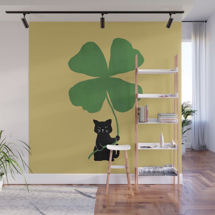 Cat with clover Wall Mural Gallery Image 1