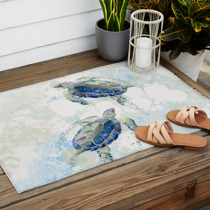 Swimming Together 2 - Sea Turtle  Outdoor Rug Gallery Image 2